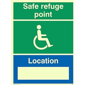 Viking Signs SD965-A5P-P Disability ""Safe Refuge Point Location"" Sign, Semi-rigide Photo luminescent Kunststof, 200 mm H x 150 mm W