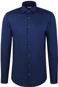 Seidensticker - Businessoverhemd - Donkerblauw - Slim 1/1 Kentkraag Ruit