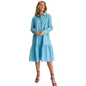 NA-KD Midi-jurk met knopen voor dames, casual, Azure Blauw, 32