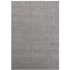 Manipu pluizig laagpolig tapijt, modern woonkamertapijt, hoog laag-effect, zacht labyrint-patroon, voor woonkamer, slaapkamer, keuken of eetkamer, grijs, 120 x 170 cm