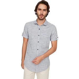 Trendyol Heren Navy Blue Male Short Sleeve Fillet Pocket Collar Slim Fit Shirt, S
