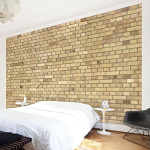 Apalis Behang steenlook vliesbehang klinkerbehang lichtgeel fotobehang breed | vliesbehang wandbehang muurschildering foto 3D fotobehang voor slaapkamer woonkamer keuken | beige, 106118