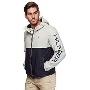 Tommy Hilfiger Heren Color Blocked Logo Rain Slicker Jacket, IJs/Navy Colorblock, S