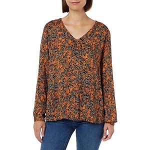 KAFFE Damesblouse, casual, lange mouwen, V-hals, bedrukt, knoopsluiting, Rode kleine bloemenprint, 34