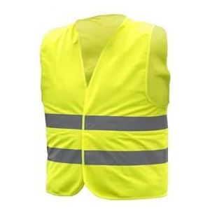 Högert Technik ORLA Veiligheidsvest, geel, maat L, met 2 reflecterende strepen, EN 20471 gecertificeerd, beschermingscategorie II, klittenbandsluiting, 100% polyester, 120 g/m², duurzaam, geel, L