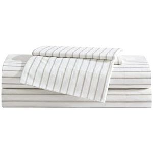 Eddie Bauer - Twin Lakenset, katoenen percal beddengoedset, superzacht en gezellig huisdecoratie, Oeko-Tex gecertificeerd (essentiële streep beige, twin)