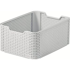 Curver Style Rotan Effect Keuken, Woonkamer, Badkamer, Slaapkamer, Utility Medium Rechthoekige Opbergmand 18 Liter - Grijs