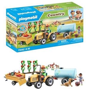 PLAYMOBIL Country 71442 Tractor met aanhanger en watertank, verse oogst op de boerderij, leren over het milieu, leuk fantasierijk rollenspel, duurzaam speelgoed voor kinderen vanaf 4 jaar