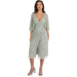 Maya Deluxe Midi-jurk voor dames, pailletten, versierd met cape mouwen, wikkeljurk voor bruiloft, gast, bruidsmeisje, cocktail, balavond, Groene Lelie, 48