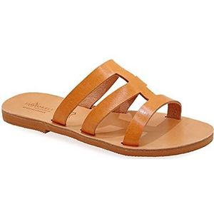 36 Beige Emmanuela sandalen in Griekse stijl, handgemaakte platte lederen sandalen met open tenen, hoge kwaliteit zomerschoenen voor vrouwen, slip op dwarsriem schuif sandalen