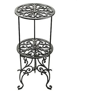 Sungmor Heavy Duty gietijzeren potplantenstandaard, 26-inch 2 lagen metalen plantenrek, decoratieve bloempothouder, vintage en rustieke stijl binnen buiten tuinpotten containersteunen