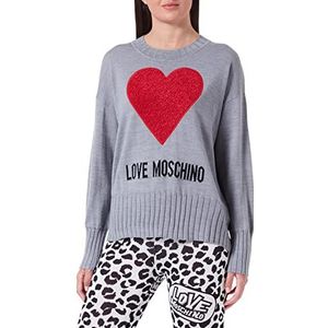 Love Moschino Dames Relaxed Fit Lange Mouwen met Maxi boublé Heart Pullover Melange Dark Grey, 40