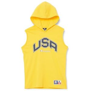 Champion Legacy Retro Sport B - USA Hooded S/L T-shirt, geel, 11-12 jaar kinderen en jongeren SS24, Geel, 11-12 jaar