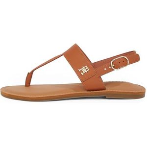 TOMMY HILFIGER - Platte Leren Teensandalen - Cognac - Leer