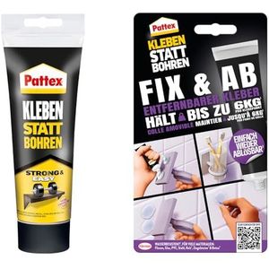 Pattex Set montagelijm, lijmen in plaats van boren, 250 g, sterk & Easy, voor kristalheldere verlijmingen en lijmen in plaats van boren Fix & vanaf 44 g, sterke lijm houdt tot 6 kg, verwijderbare