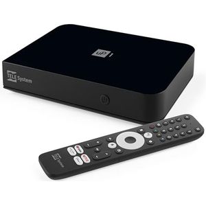 TELE System UP1 Digitale aardse decoder Android TV Ultra HD, Netflix Certified, Prime Video, Disney+, Chromecast Ingebouwd, DVB-T2 HEVC, HDR10+ HLG, AV1, HDMI/SCART.