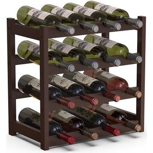 BAKAJI Wijnrek van bamboehout met 16 vakken voor champagne, flessenrek voor bar, woonkamer, keuken, bistro, restaurant, 43,5 x 25 x 43 cm (walnoot)