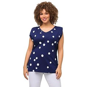 Ulla Popken, Dames, grote maten, T-shirt korte mouwen met schoudervullingen, blauw, 50/52 NL