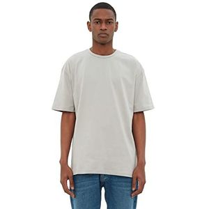 Trendyol Heren grijze basic 100% katoen ontspannen pasvorm ronde kraag korte mouwen T-shirt, grijs, extra large