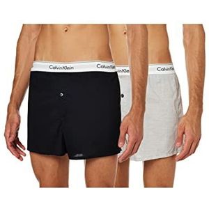 Calvin Klein Boxershorts voor heren, slimfit, 2 stuks, met elastische tailleband, Zwart/Grijs Heather, M