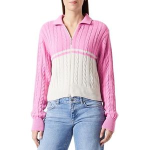 Trendyol Dames kleurblok lange mouwen regular gebreide cardigan sweater, roze, L