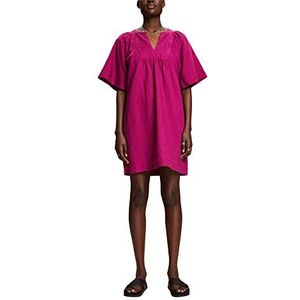 ESPRIT Mini-jurk, mix van katoen en linnen, donkerroze (dark pink), 36