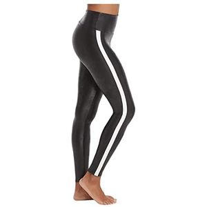 Spanx Dameslegging van kunstleer met strepen, Zwart, M