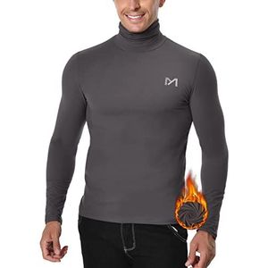 MEETYOO Thermisch onderhemd voor heren, lange mouwen, wol, ski, thermoshirt, winter, reizen, T-shirt, Grijs, XL