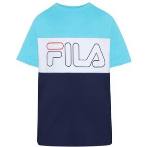 FILA Unisex Kids SONTAM Blocked Logo T-Shirt, Blue Atoll-Medieval Blue-Bright White, 122/128, Blauwe Atoll-medieval blauw-helder wit, 122/128 cm