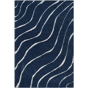 Safavieh shaggy tapijt, SG472 modern 90 x 150 cm donkerblauw/crème.