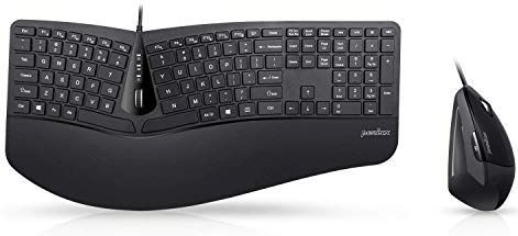 Perixx Periduo-505, Ergonomisch Split Key Toetsenbord en Verticale Muis Combo met Verstelbare Palmsteun en Membraan Laag Profiel Toetsen, US Engelse Layout