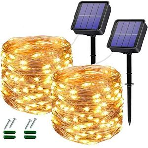 Zonne-tuinverlichting, 2-pack 2 × 120LED tuin zonne-verlichting waterdicht, outdoor zonne-lichtslingers 40Ft 8 verlichtingsmodi zonne-fee-verlichting voor tuin, terras, feest, bruiloft, kerst (warm)