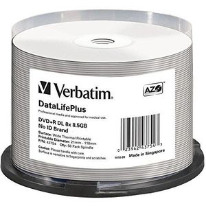 Verbatim DVD + R Double Layer 8,5 GB - 8x brandsnelheid, bedrukbaar, DataLifePlus, 50 Pack Spindle