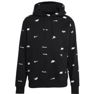 Nike FB7434-010 M NK Club+ BB PO Hoodie AOP shirt met lange mouwen voor heren, zwart/wit, maat XS