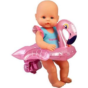 Nenuco - Zwemmend!, babypop zwemmer, met een flamingo-zwemmer, die je in de badkuip en in het zwembad laat draaien, waterdicht speelgoed voor de badtijd, beroemd (700017100)