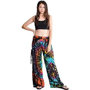 Orient Trail Vrouwen koud geverfd wijde pijpen Palazzo Yoga Tie Dye broek, Regenboog Zwart, M