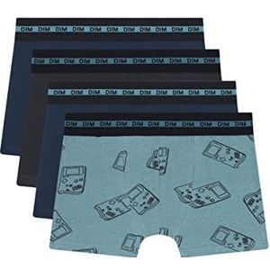 Dim Boxershorts voor jongens, modieus, katoen, stretch, 4 stuks, Videogame/nachtblauw/donkergrijs/nachtblauw, 12 Jaren