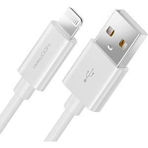 deleyCON 2m Lightning 8-Pins USB Oplaadkabel Datakabel MFI Gecertificeerd voor Apple iPhone 14 Pro Max 14 Pro 14 Plus 14 SE 13 Pro Max 13 Pro 13 Mini 12 Pro Max 12 Pro 12 Mini - Wit