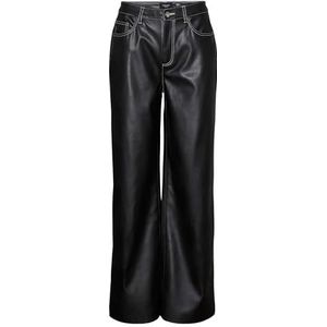 VERO MODA Vmdaisy Hr Wide Pl Pants voor dames, Zwart/Detail: witte stiksels, 25W x 32L