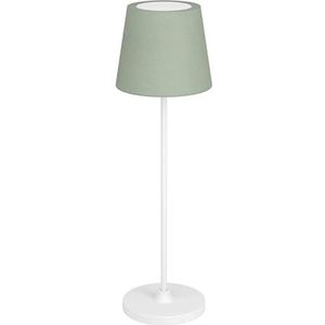 EGLO Leonero Led-tafellamp, draadloos, groen-wit bedlampje van metaal met stoffen lampenkap, aanraakdimbaar, USB-oplaadbaar, warmwit-neutraal wit
