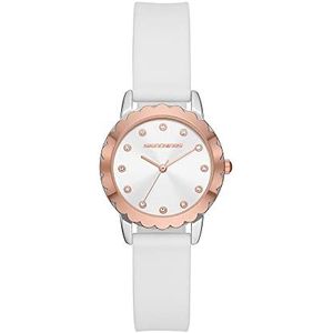 Skechers Horloge voor dames, Quartz uurwerk met siliconen, polyurethaan, lederen of roestvrij stalen band,Wit en roségoudkleur,30MM
