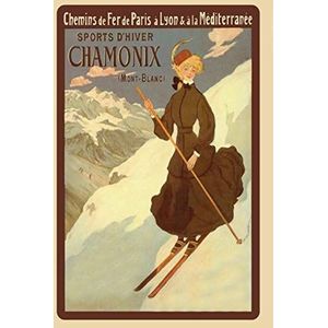 Schatzmix vakantie Chamonix ski rijden Mont Blanc metalen bord wanddecoratie 20x30 tin sign blikken bord, meerkleurig