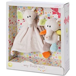NICI Cadeau set voor Baby's & Peuters – Doekje & Dundi de Knuffel Olifant 18cm in Mooie Geschenkdoos (25x25 cm) - Babycadeaus vanaf 0 Maanden - Knuffel en Doekje
