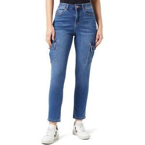 KAFFE Dames Jeans Cropped Length Cargo Pockets Slim Fit High Waisted Denim, Medium Blue Denim, 38