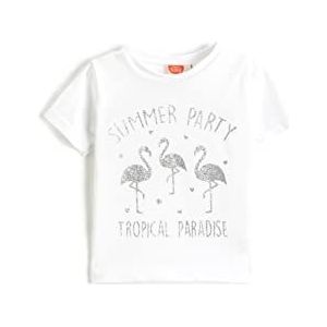 Koton Babygirls T-shirt met korte mouwen, ronde hals, flamingo, bedrukt katoen, wit (000), 12-18 Maanden