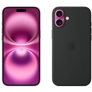 Apple iPhone 16 Plus (128 GB) - Roze + Siliconenhoesje met MagSafe - Zwart