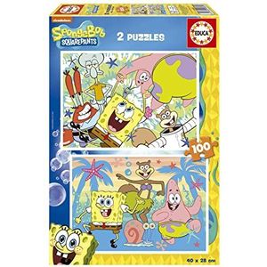 Educa - SpongeBob SpongeBob 2x100, 2 puzzels van karton met elk 100 stukjes, plezier per dubbelspel, afmetingen per puzzel: ca. 40 x 28 cm, vanaf 6 jaar (19389)