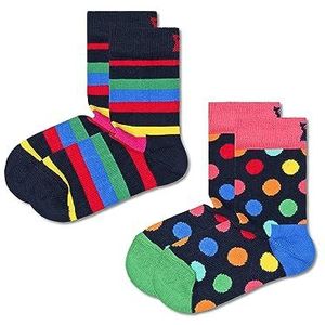 Happy Socks Stripe, Kleurrijke en Leuke, Sokken voor kinderen, Blauw-Groente-Oranje-Rood-Geel 2 paar (12-24M)