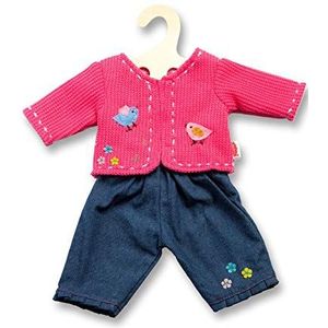 Heless 2504 - kledingset voor poppen, 2-delig met vest en jeans, in de kleurvarianten blauw of roze, 1 van 2 designs (willekeurige selectie), maat 35-45 cm