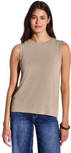 Street One Dames jersey top met klinknagels, Coastal Beige, 36